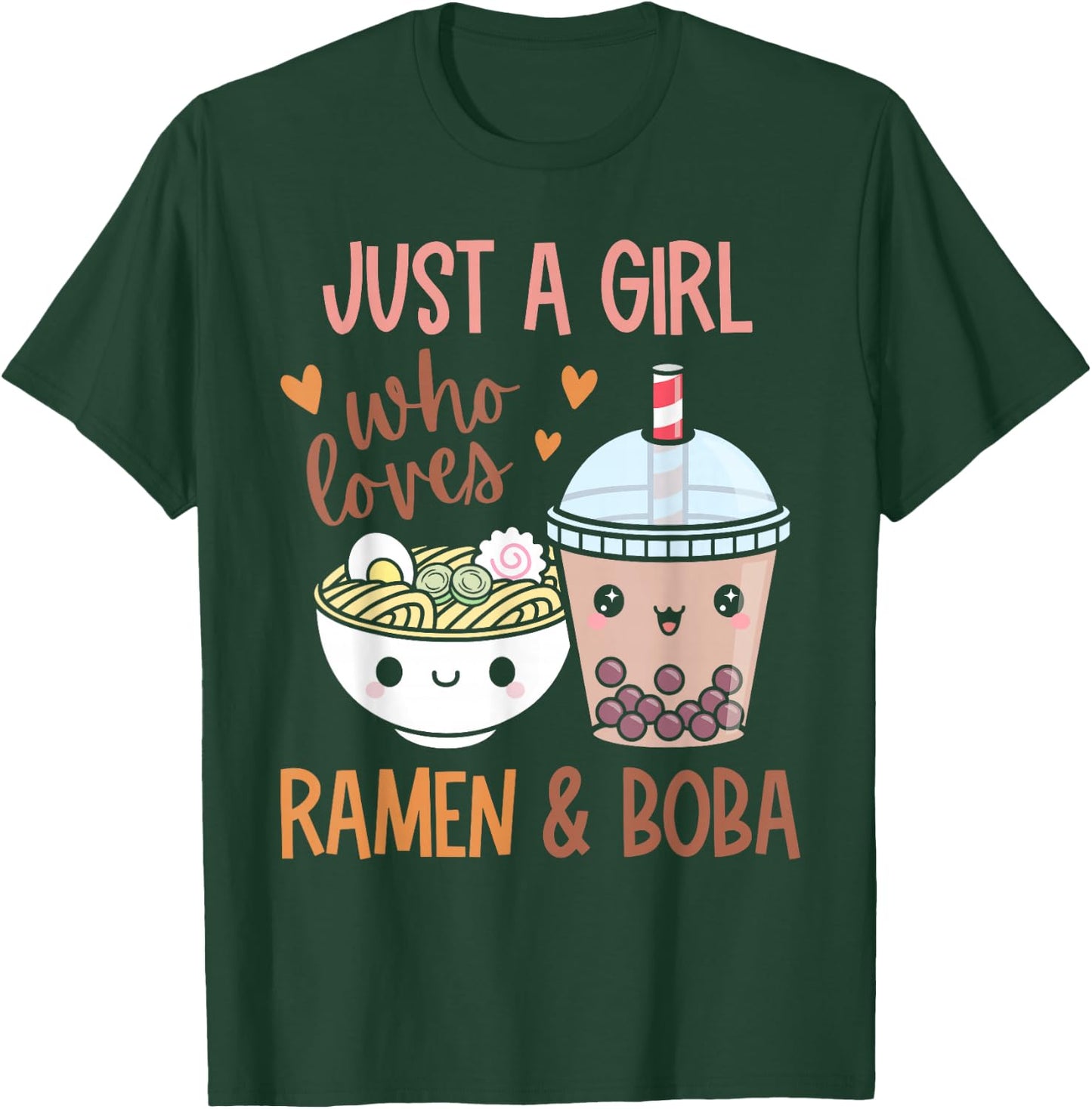 Just A Girl Who Loves Ramen and Boba Bubble Tea Japanese T-Shirt - T-Shirt | Forest