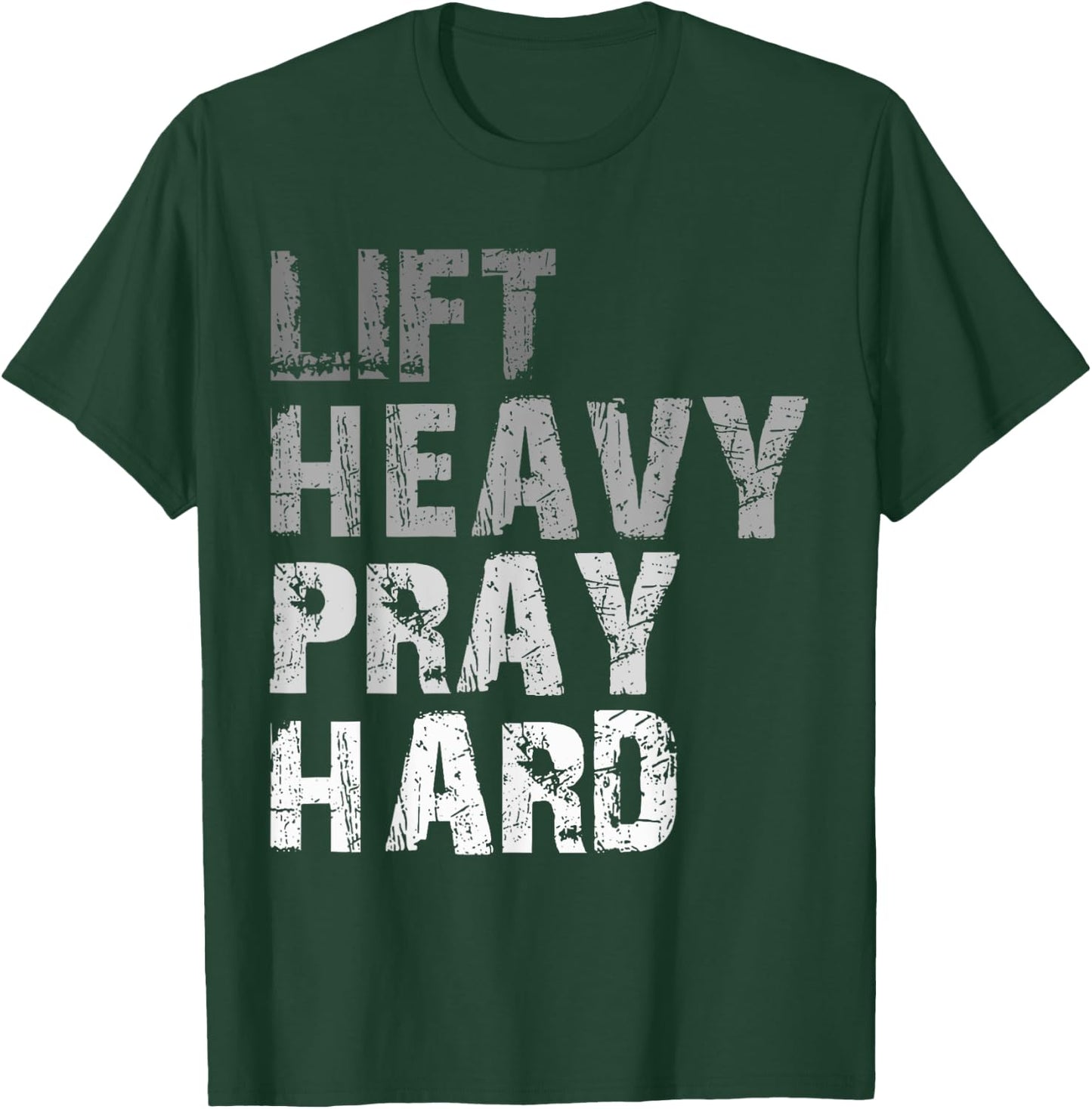 Lift Heavy Pray Hard Motivational Workout Faith Men's Black Gym Christian T-Shirt - T-Shirt | Forest