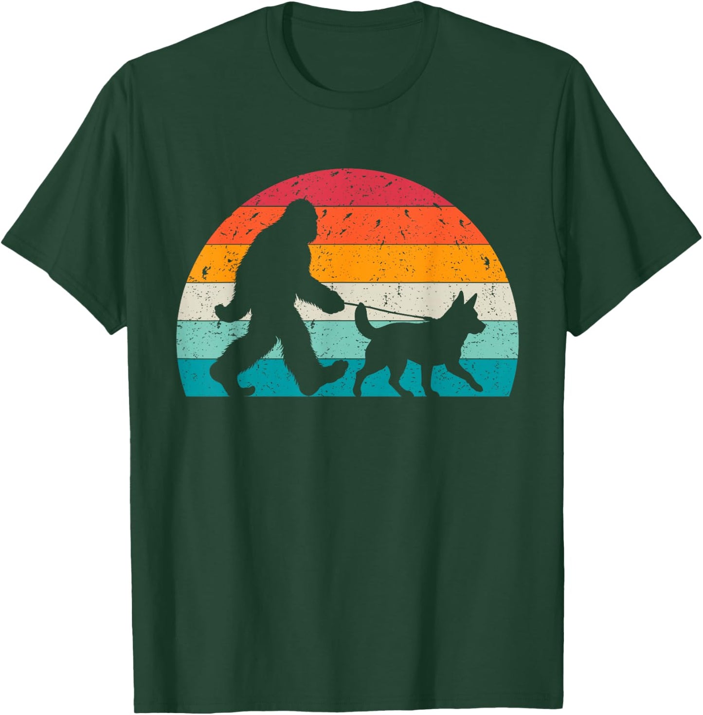 Bigfoot Walking a Dog Funny Blue Heeler Lovers Dog Dad T-Shirt - T-Shirt | Forest