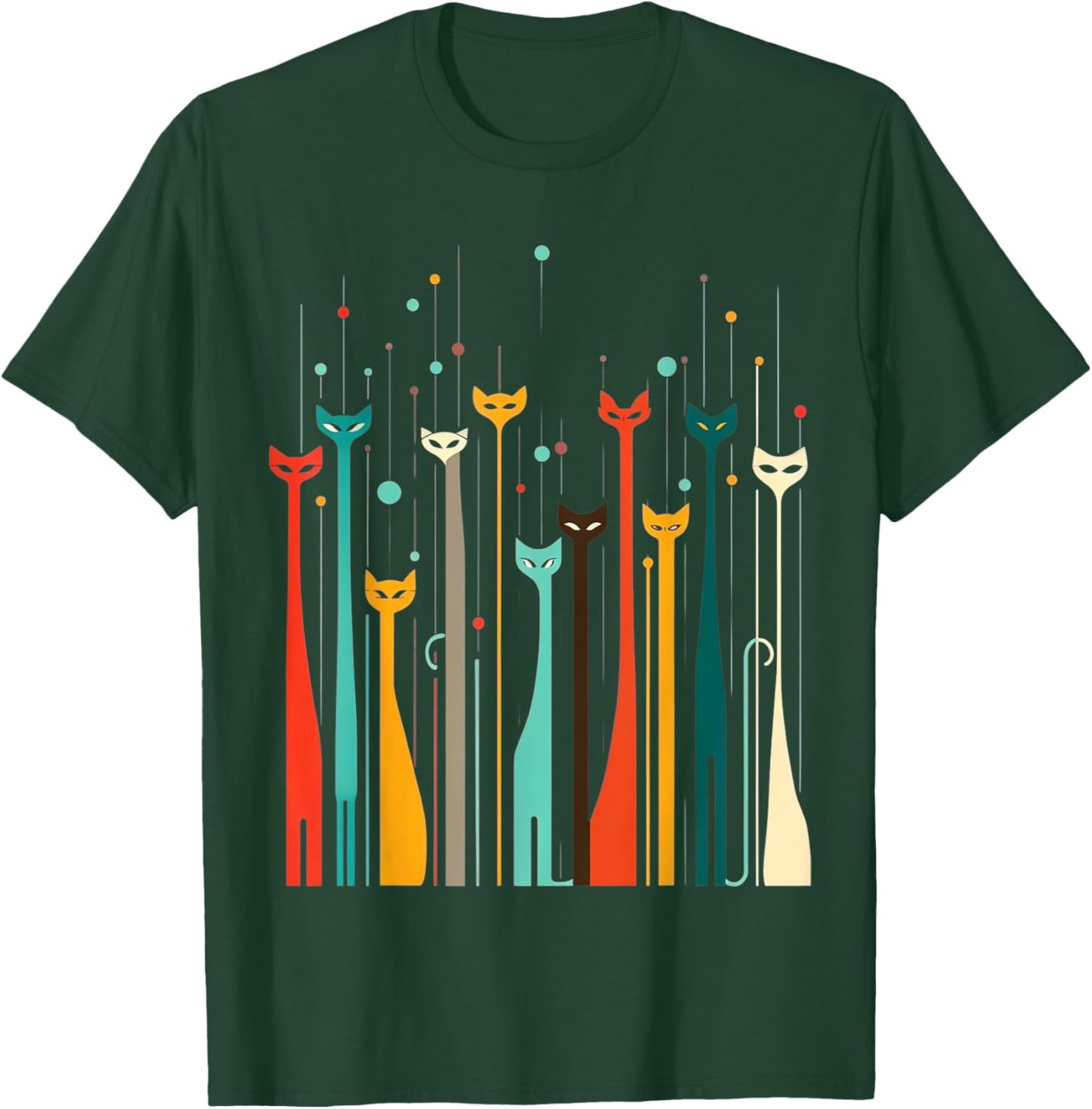 Vintage Retro Mid-Century Long Neck Cats 50s 60s Style T-Shirt - T-Shirt | Forest