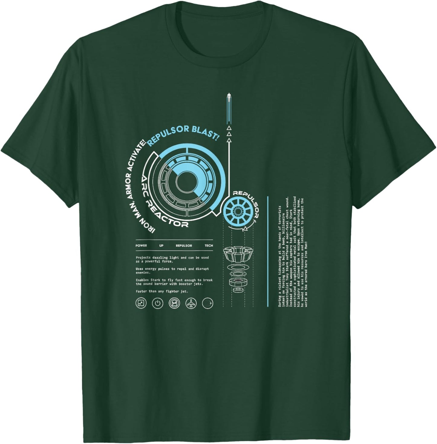 Marvel Avengers Iron Man Armor ARC Reactor Data Readout T-Shirt - T-Shirt | Forest