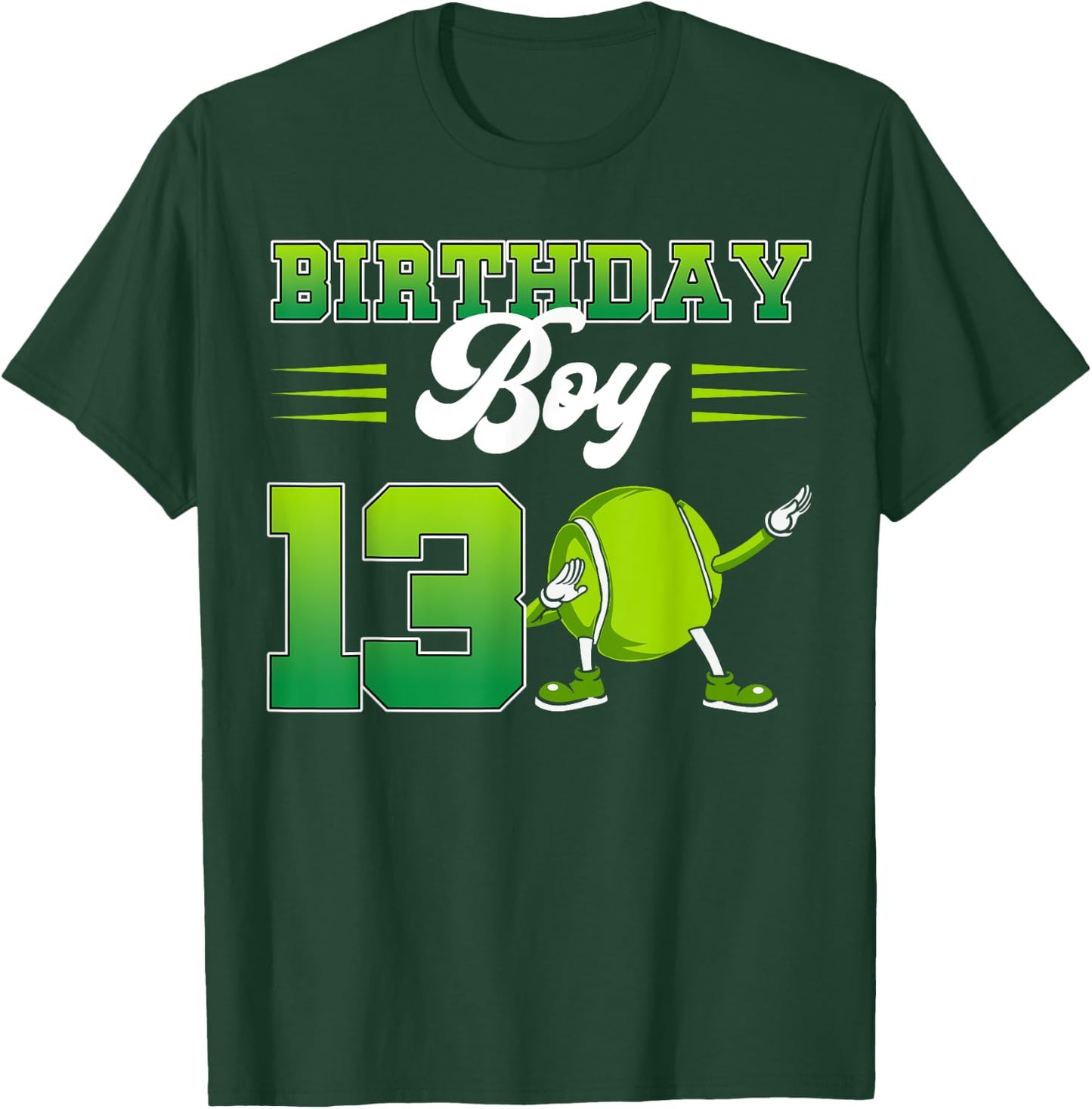 Birthday Boy 13 Dabbing Tennis 13th Bday 13 Years Old T-Shirt - T-Shirt | Forest
