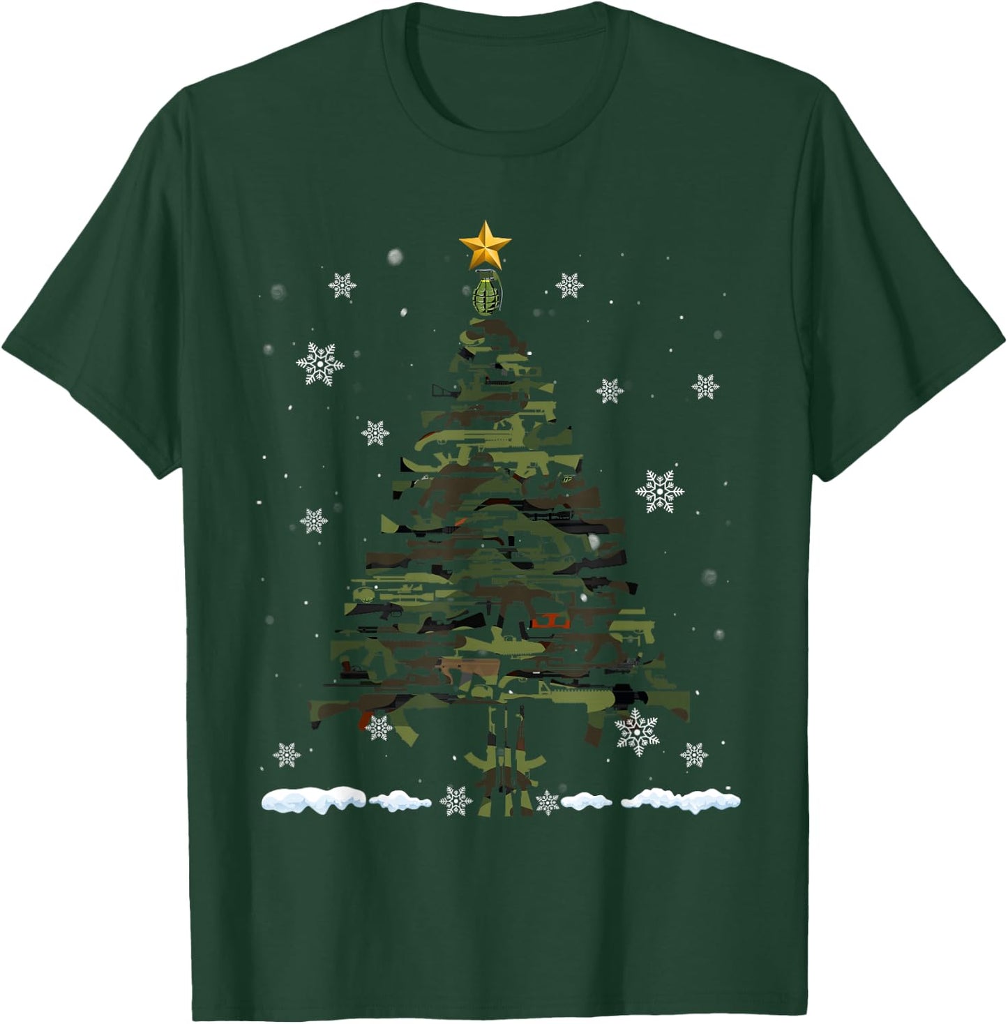 Gun Christmas Tree Funny Xmas 2024 Gifts Gun Lover Veteran T-Shirt - T-Shirt | Forest