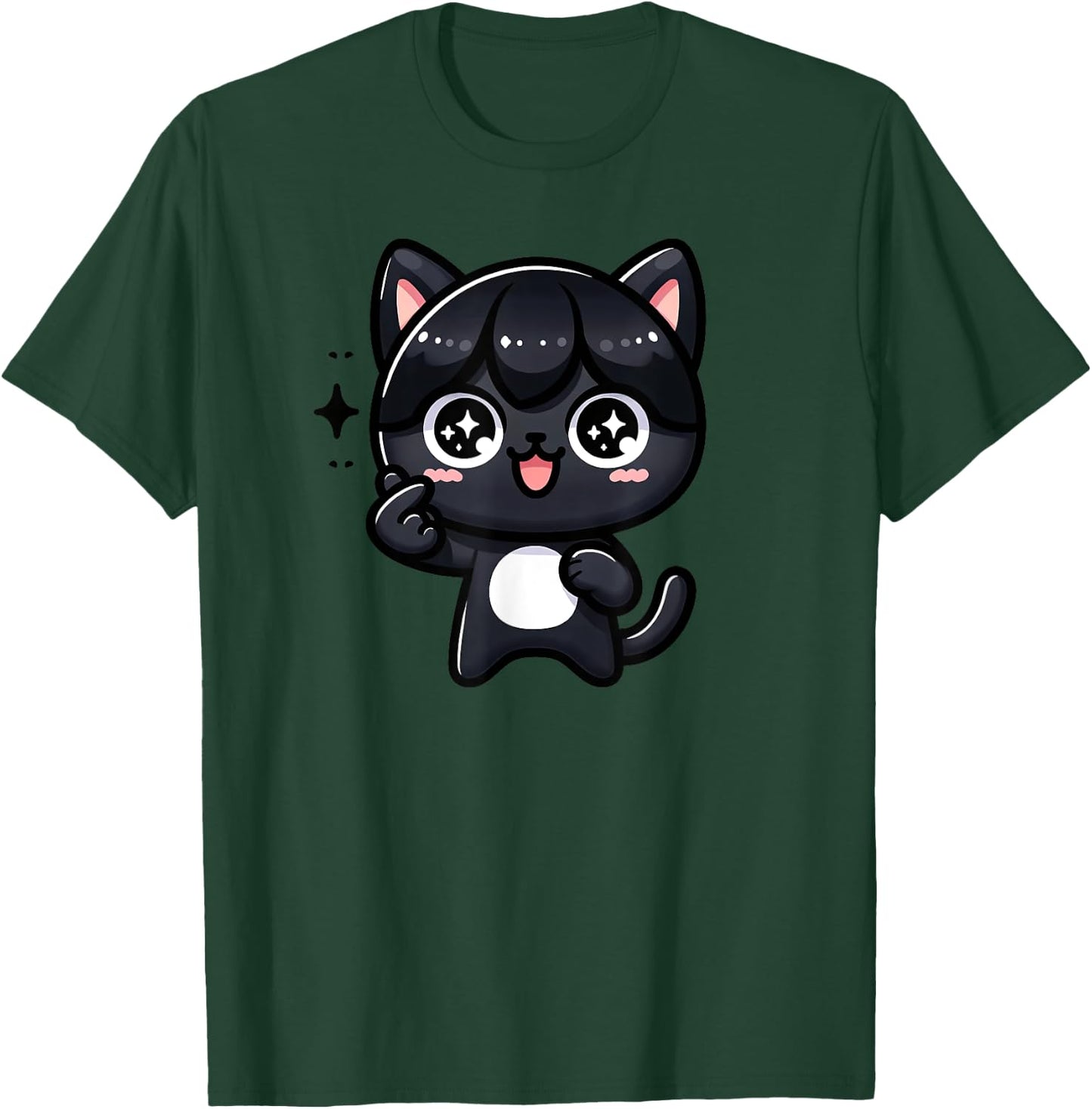Funny Black Cat Cartoon Finger-heart K-pop Korean Men Women T-Shirt - T-Shirt | Forest