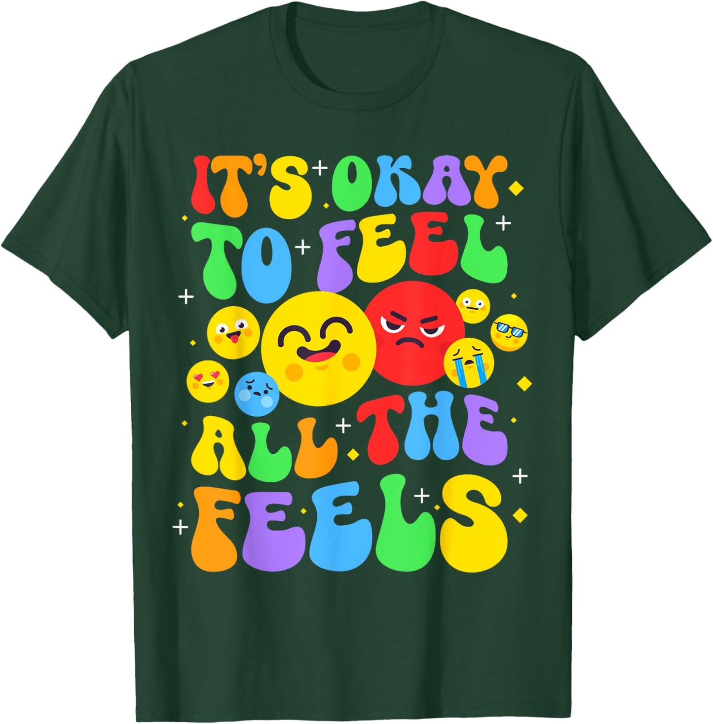 It's Ok To Feel All The Feels Mental Health Awareness Groovy T-Shirt - T-Shirt | Forest