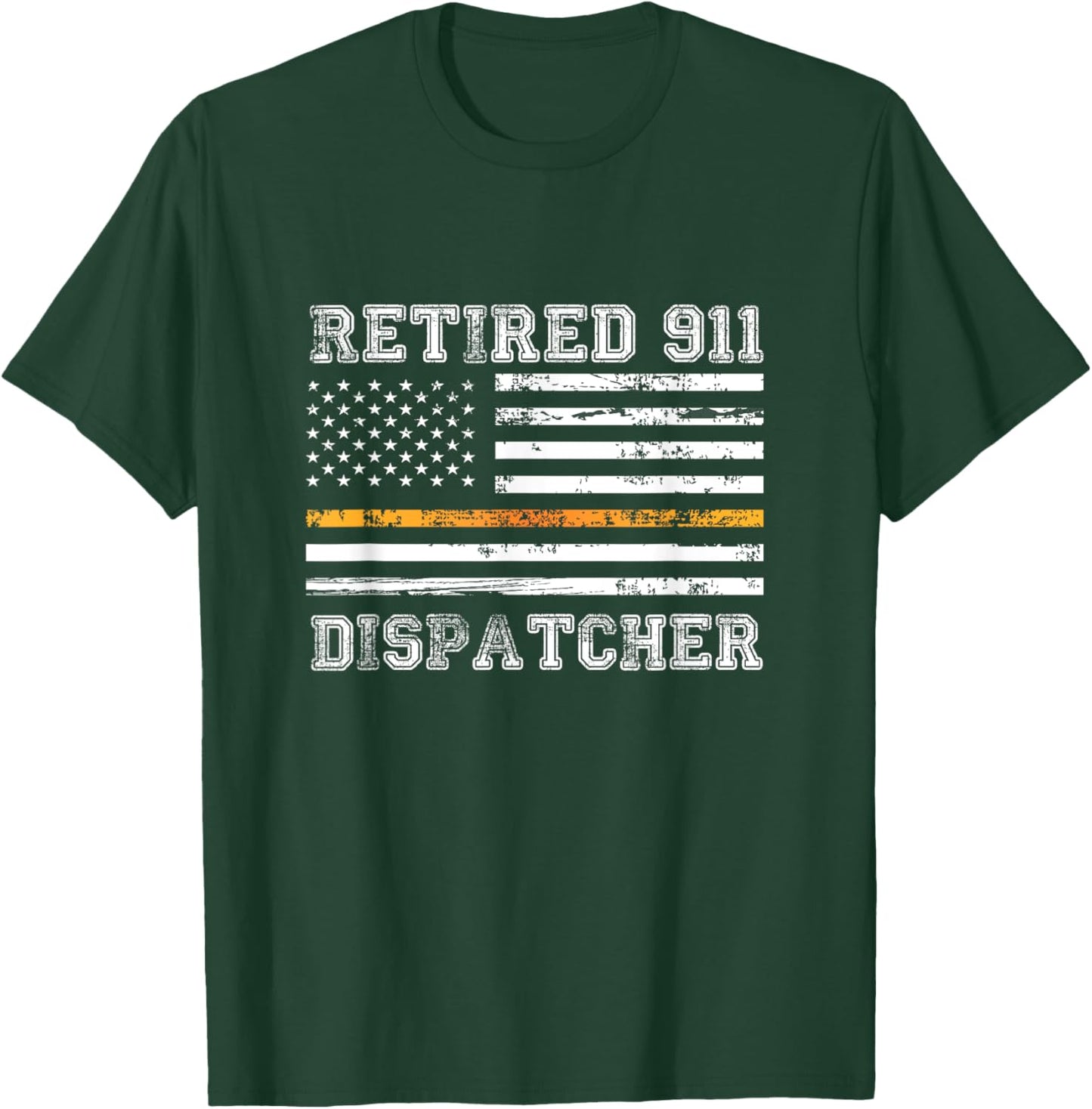 Retired 911 Dispatcher Thin Gold Line American Flag Men T-Shirt - T-Shirt | Forest