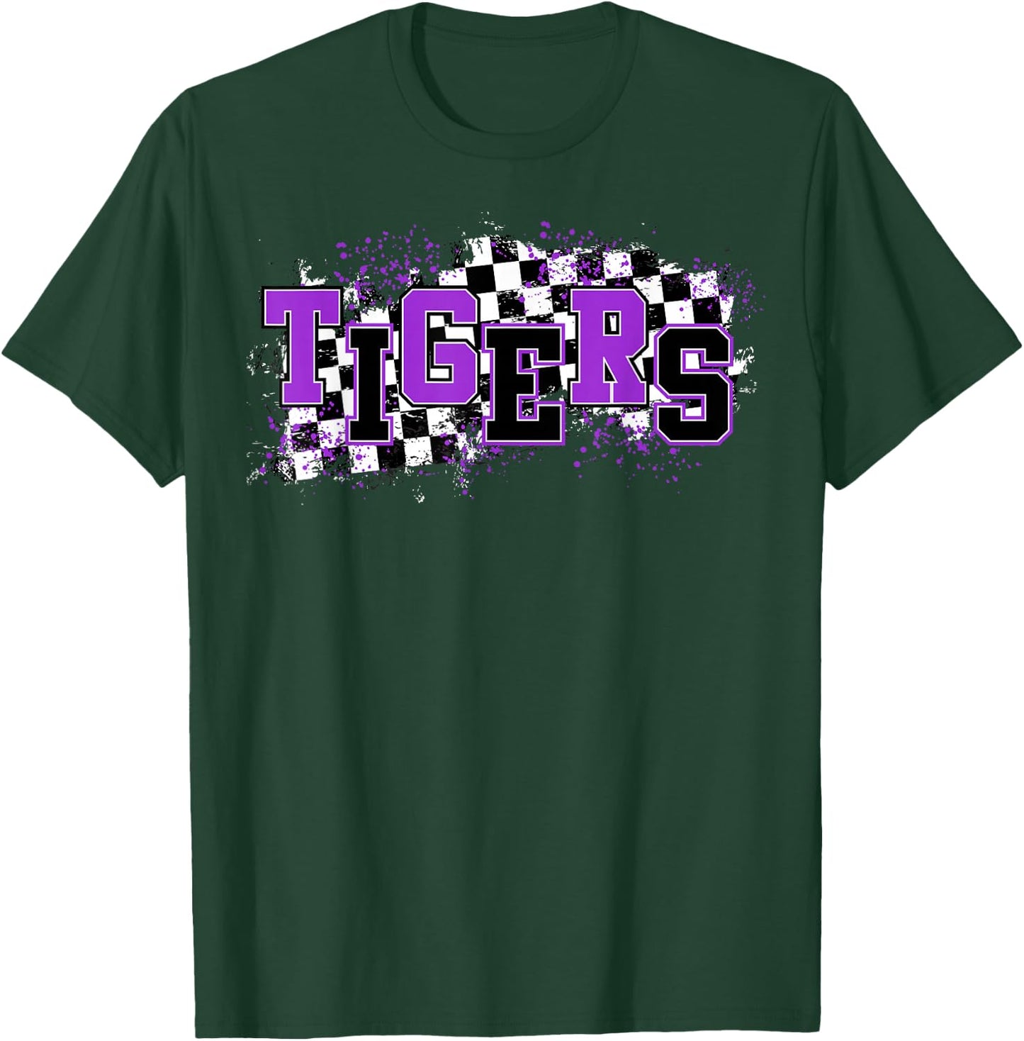 Tigers School Spirit Tiger Pride Purple Black Tigers Checker T-Shirt - T-Shirt | Forest
