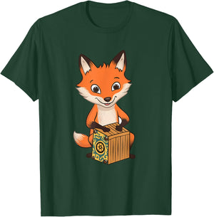 Fox Playing Cajon Instrument T-Shirt - T-Shirt | Forest