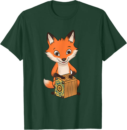 Fox Playing Cajon Instrument T-Shirt - T-Shirt | Forest