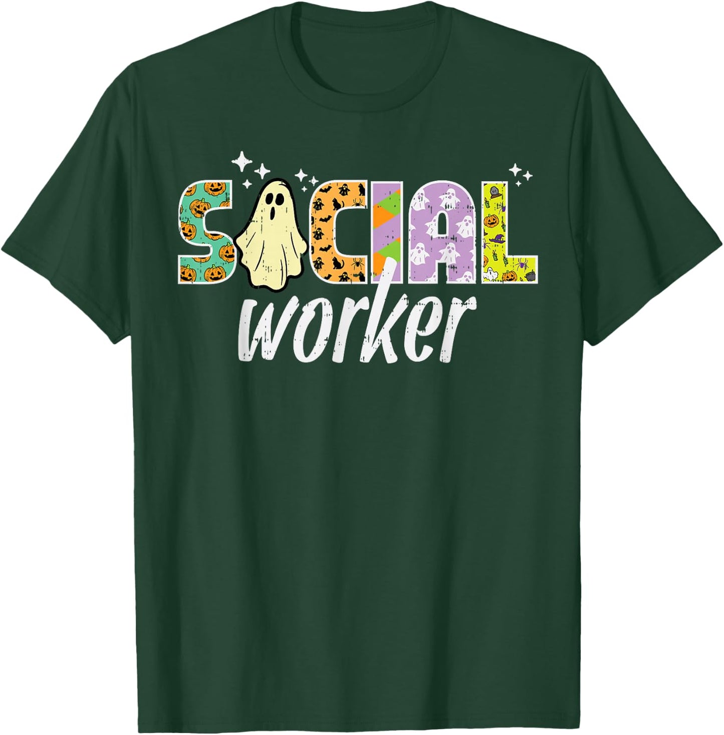Halloween Social Worker Ghost Advocate Costume Women Men T-Shirt - T-Shirt | Forest