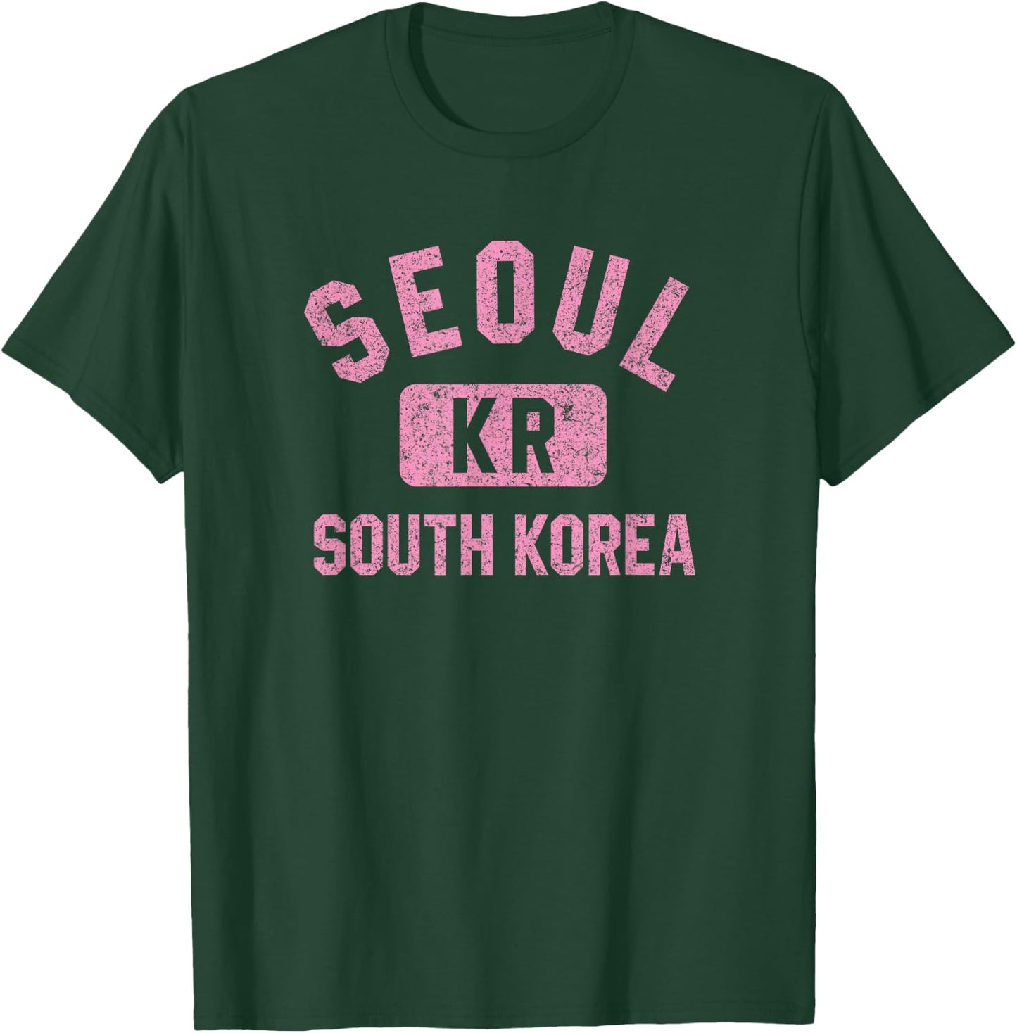 Seoul South Korea KR Gym Style Distressed Pink Print T-Shirt - T-Shirt | Forest