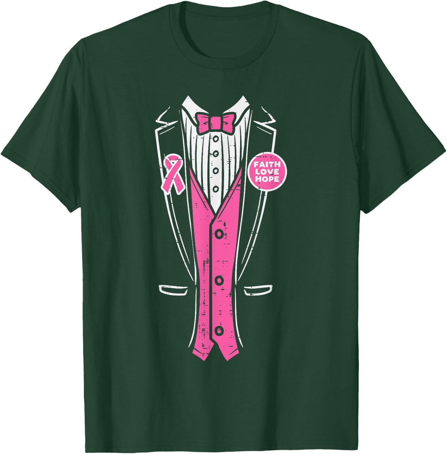Pink Ribbon Tuxedo Breast Cancer Awareness Men Boys T-Shirt - T-Shirt | Forest