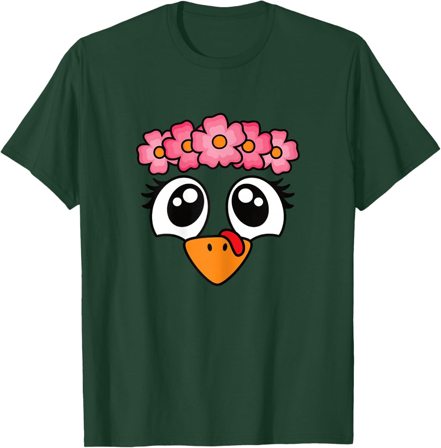 Cute Thanksgiving Turkey Face Women Girls Kids T-Shirt - T-Shirt | Forest