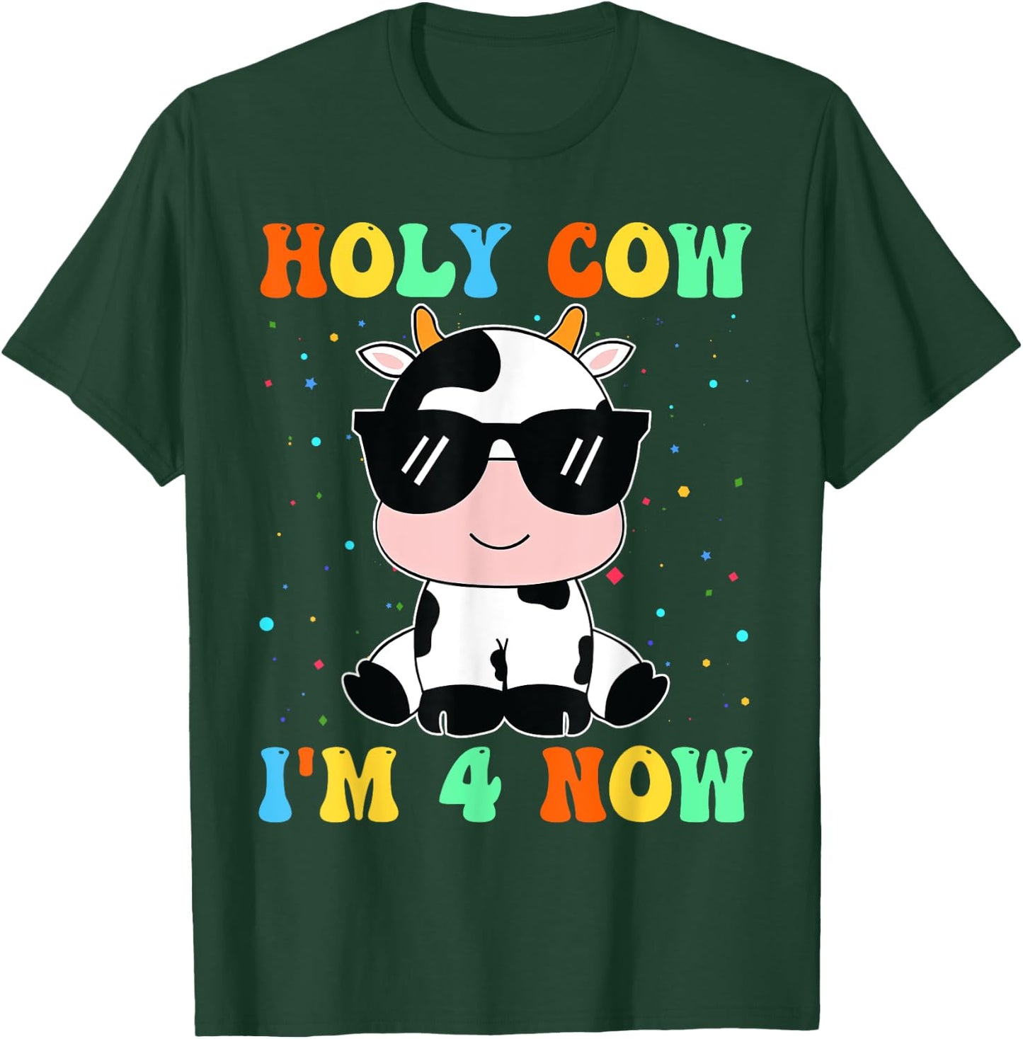 Kids Holy Cow I'm Two 4 Years Old 4th Birthday Boy Girl T-Shirt - T-Shirt | Forest