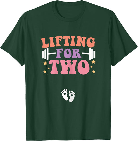 Lifting For Two Funny Pregnancy Gym Workout Expecting Mom T-Shirt - T-Shirt | Forest