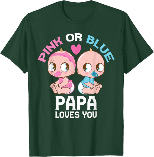 Pink or Blue PAPA Loves You Cute Baby Boy Girl Family T-Shirt - T-Shirt | Forest