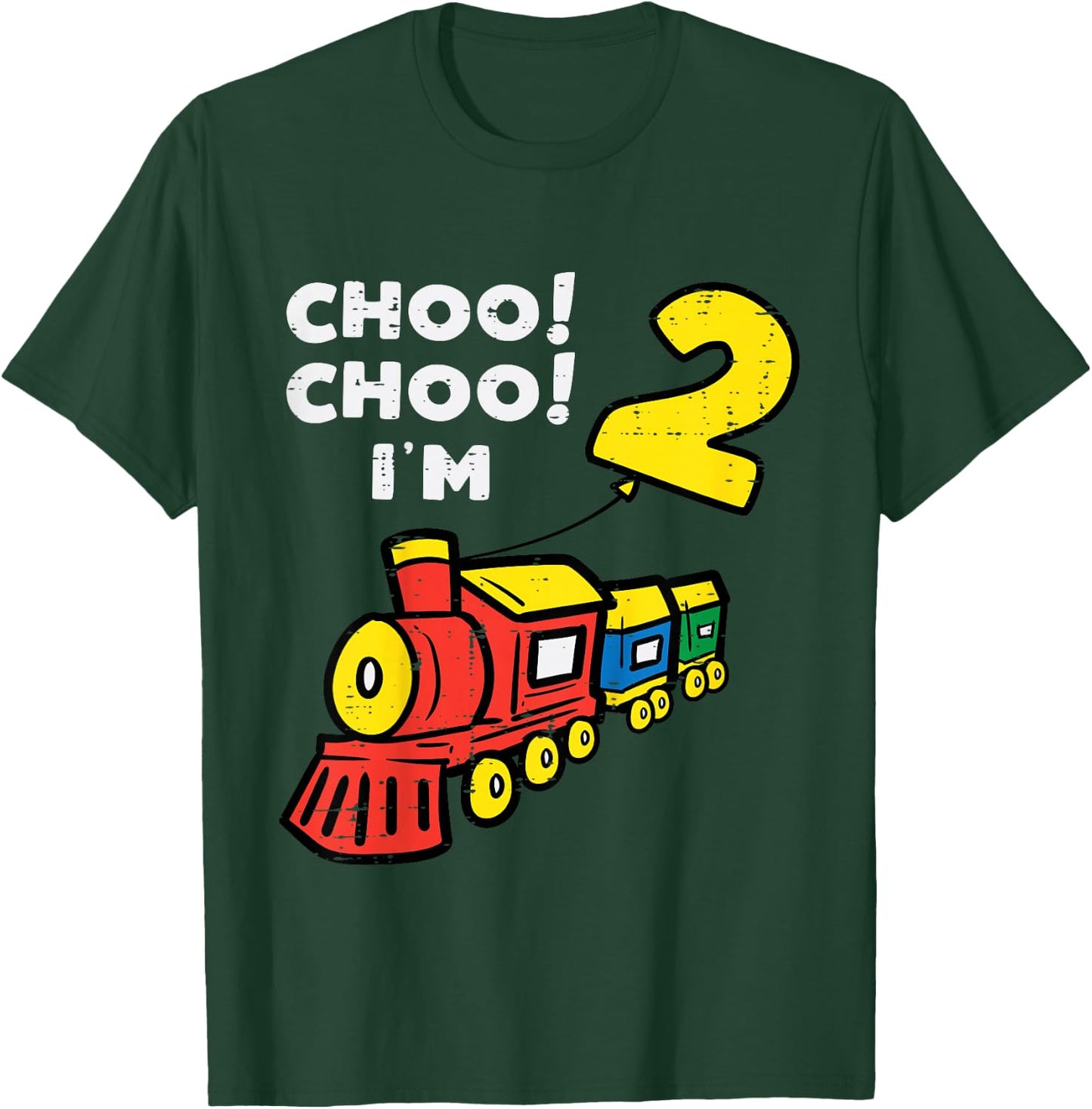 Kids 2nd Birthday Train Choo Choo Im 2 Years old Bday Boys Kids T-Shirt - T-Shirt | Forest