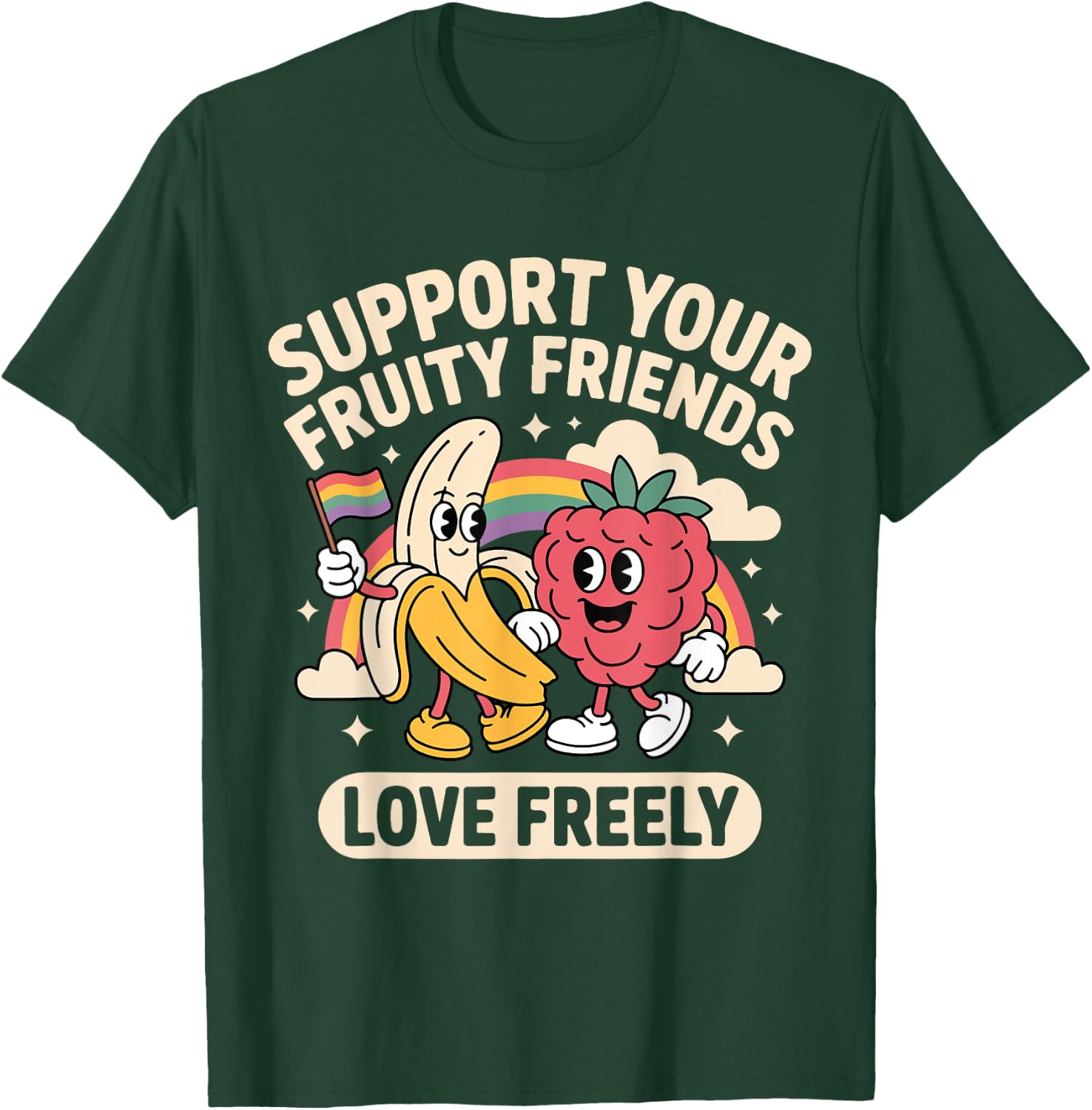 Support Your Fruity Friends Love Freely Rainbow T-Shirt - T-Shirt | Forest