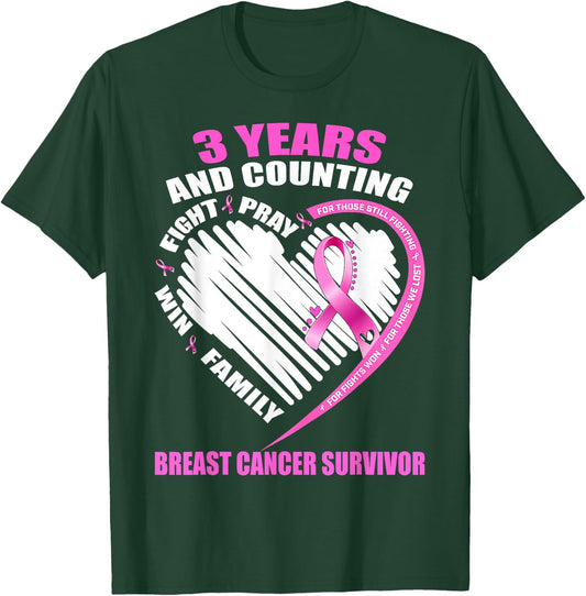 3 Years Cancer Free Gifts 3 Year Breast Cancer Survivor T-Shirt - T-Shirt | Forest