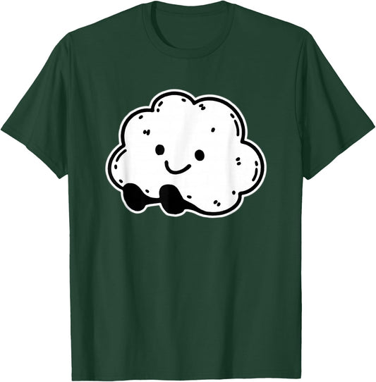 Smiling Cloud Happy Face Blackwork Minimal T-Shirt - T-Shirt | Forest
