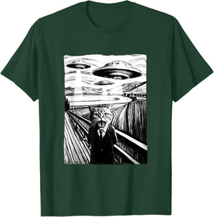 Cat Selfie with Alien and Ufo Men Women Kids T-Shirt - T-Shirt | Forest