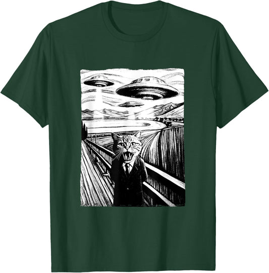 Cat Selfie with Alien and Ufo Men Women Kids T-Shirt - T-Shirt | Forest