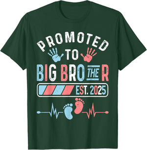 Promoted To Big Brother Est. 2025 Baby Shower Gender Reveal T-Shirt - T-Shirt | Forest