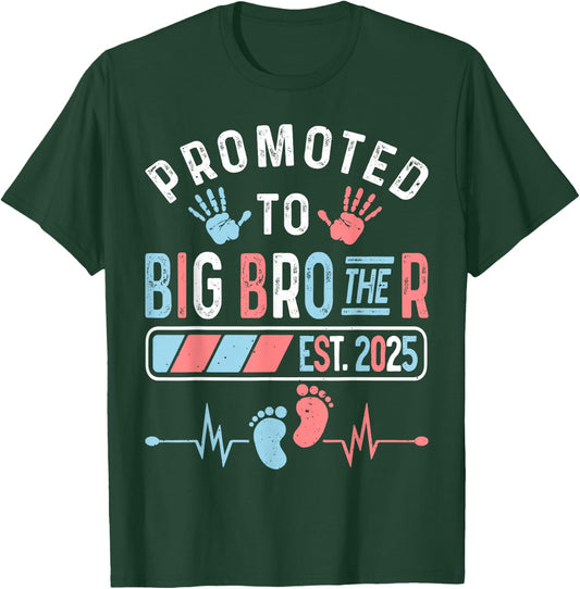 Promoted To Big Brother Est. 2025 Baby Shower Gender Reveal T-Shirt - T-Shirt | Forest