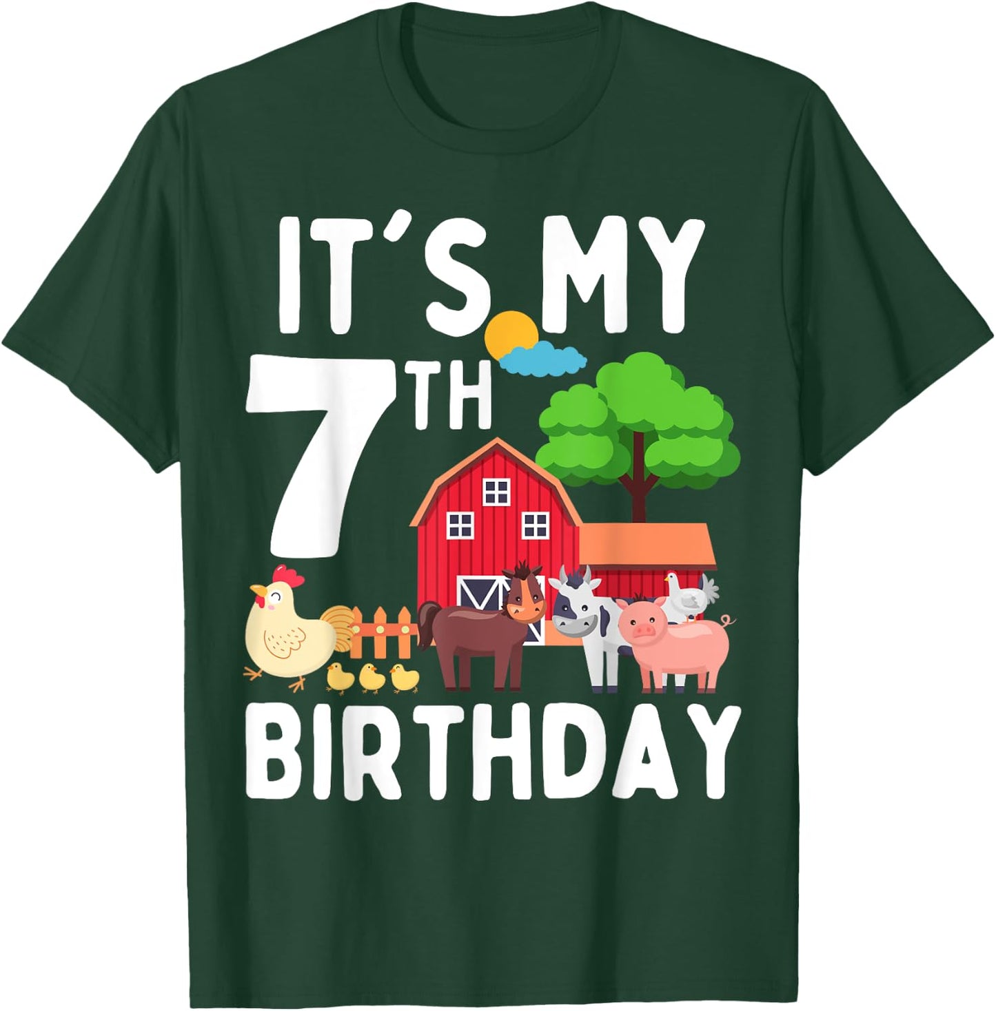 It's My 7th Birthday 7 Years Old Farm Animals Theme for Kids T-Shirt - T-Shirt | Forest