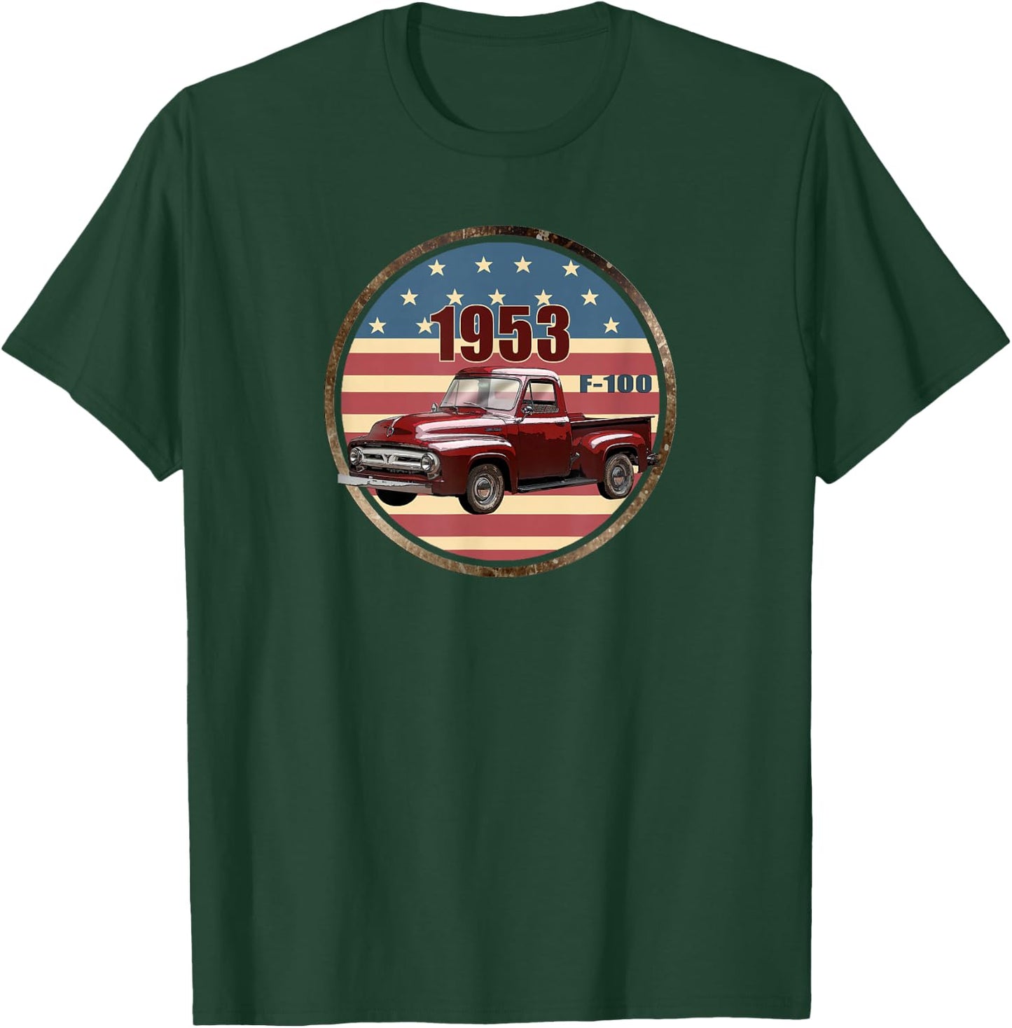Vintage 1953 F-100, Red Pick Up Trucks, Hot Rod, Patriotic T-Shirt - T-Shirt | Forest
