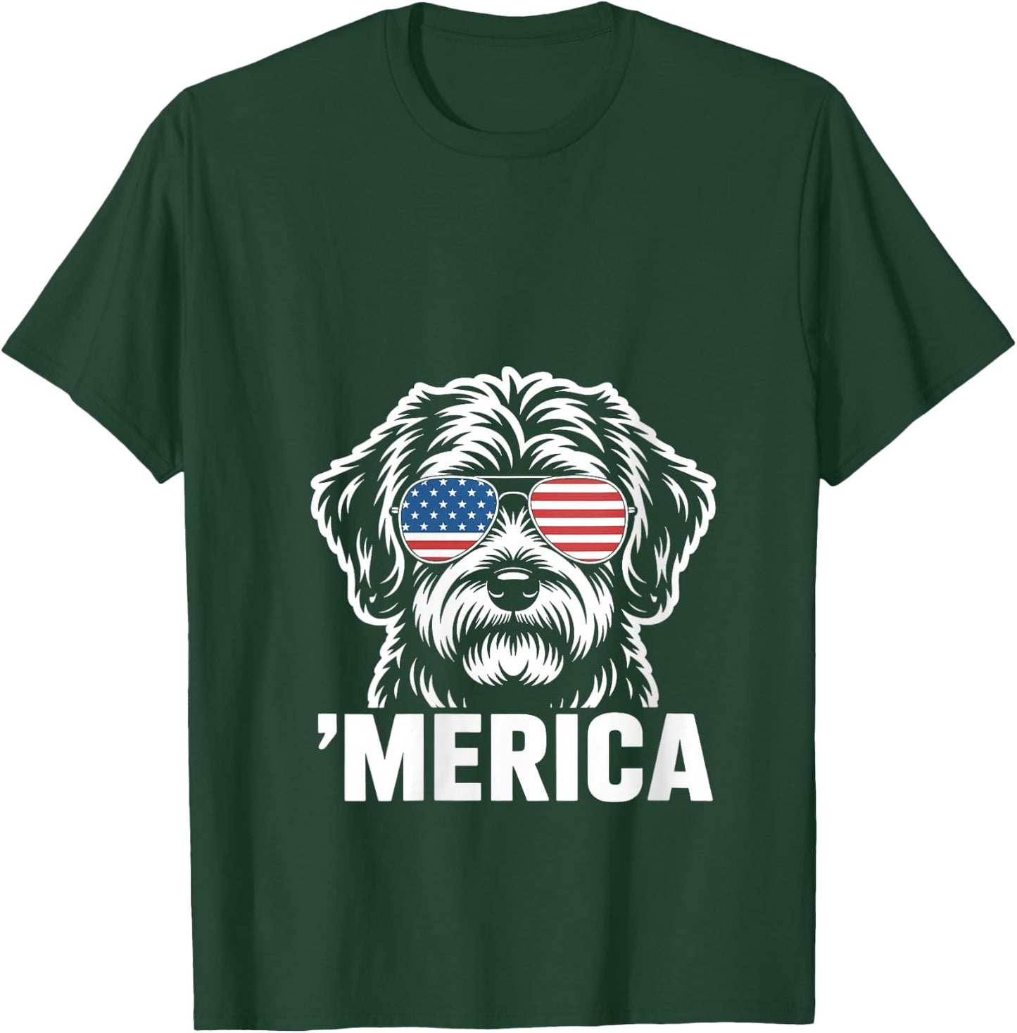 Women's Patriotic USA American Flag 4th of July Schnoodle V-Neck T-Shirt - T-Shirt | Forest