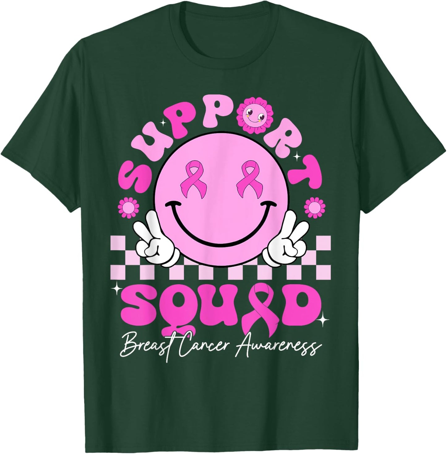 Retro Groovy Support Squad Breast Cancer Awareness October T-Shirt - T-Shirt | Forest