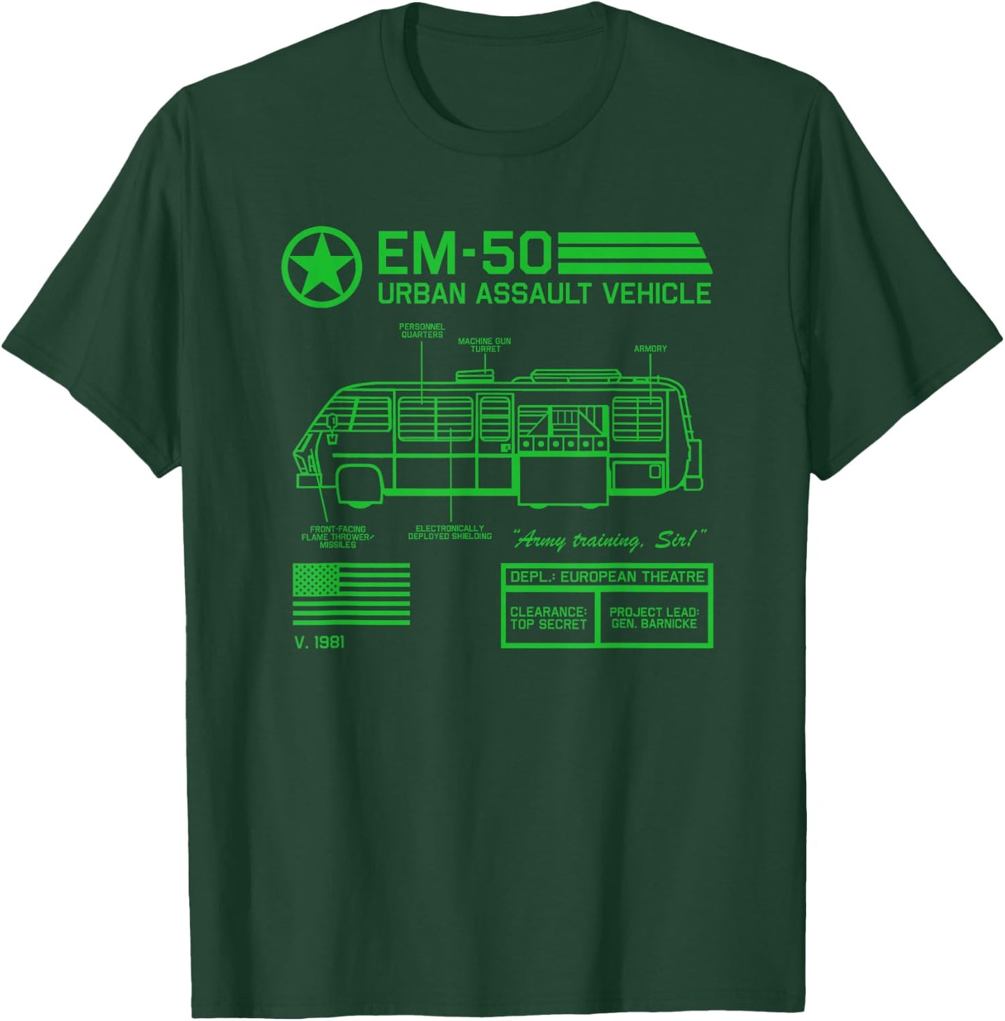 EM-50 Urban Assault Vehicle (1981) T-Shirt - T-Shirt | Forest