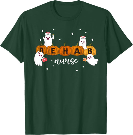 Rehab Nurse Pumpkin Halloween Nursing Health Care Worker T-Shirt - T-Shirt | Forest