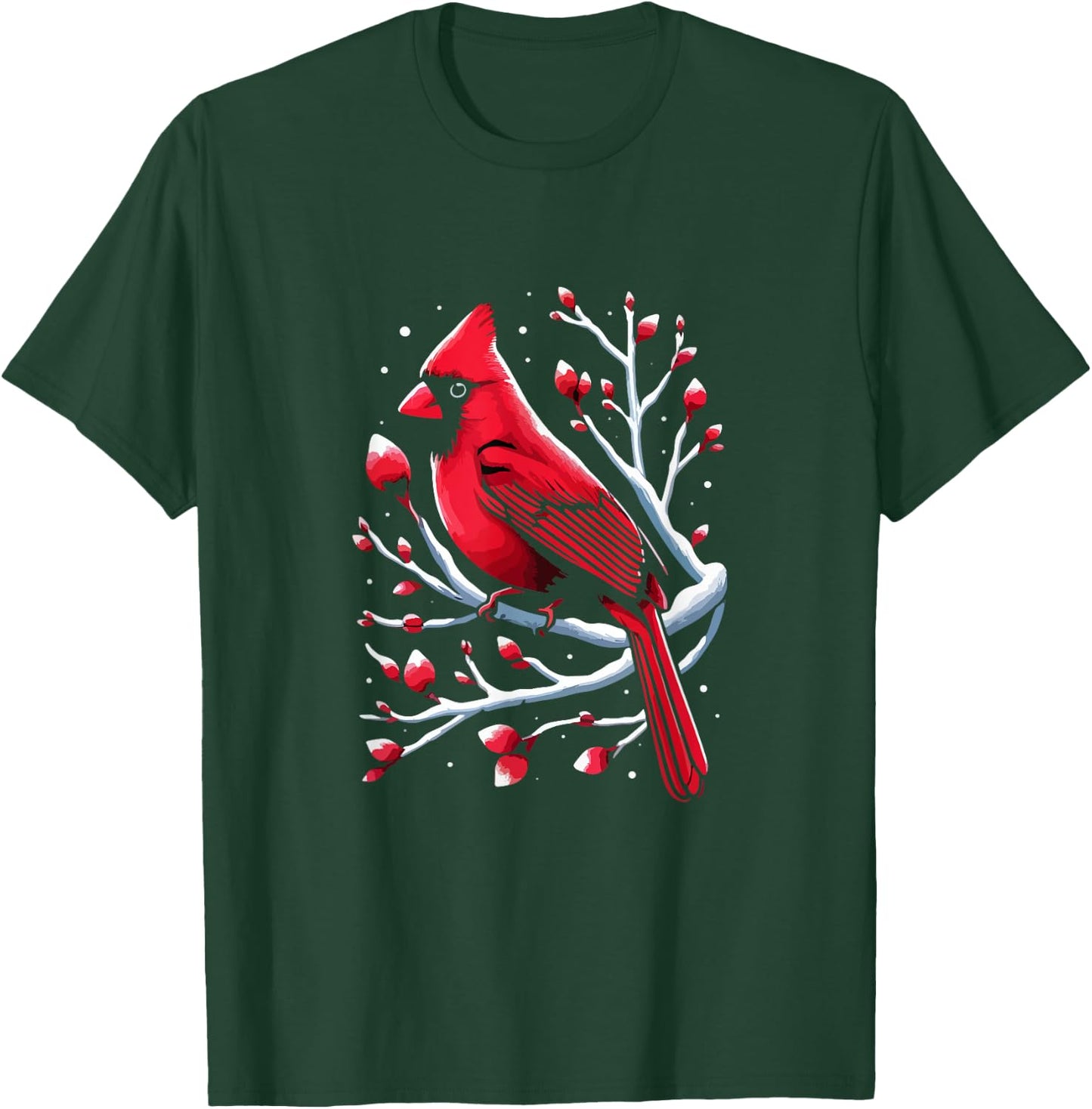 Cardinal Bird in Snowy Berries Birdwatching Bird lover Cute T-Shirt - T-Shirt | Forest
