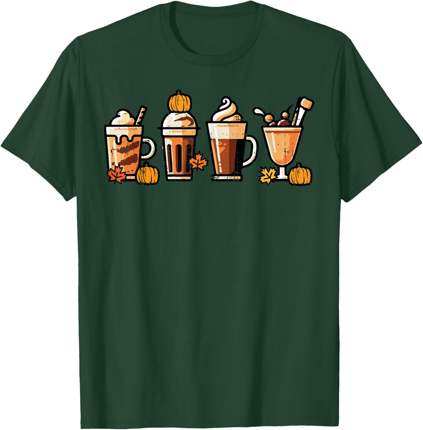 Thanksgiving Coffee Pumpkin Spice Latte Fall Women Men Kids T-Shirt - T-Shirt | Forest