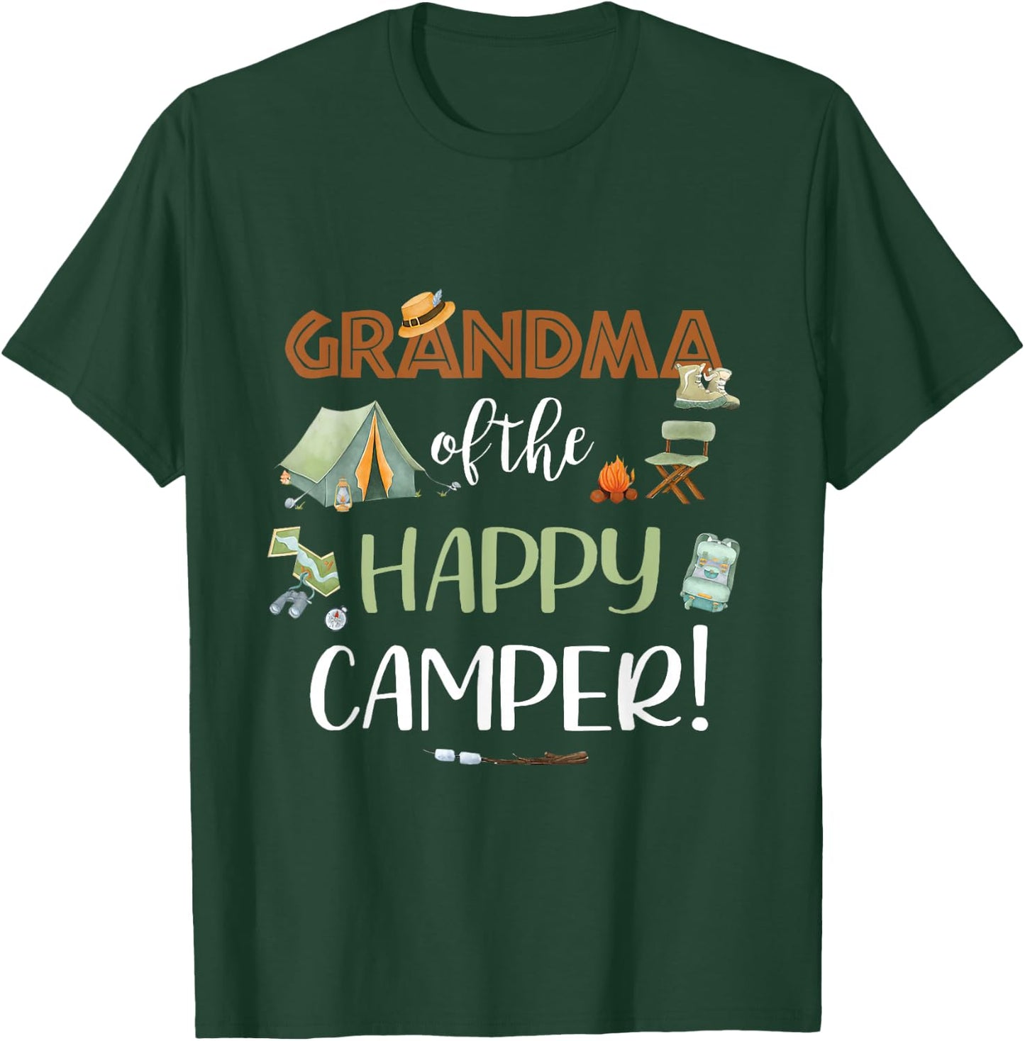 Grandma of The Happy Camper First Birthday Camping Nana T-Shirt - T-Shirt | Forest