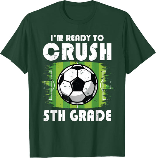 Back to School First Day of 5th Grade Soccer Boys Kids T-Shirt - T-Shirt | Forest