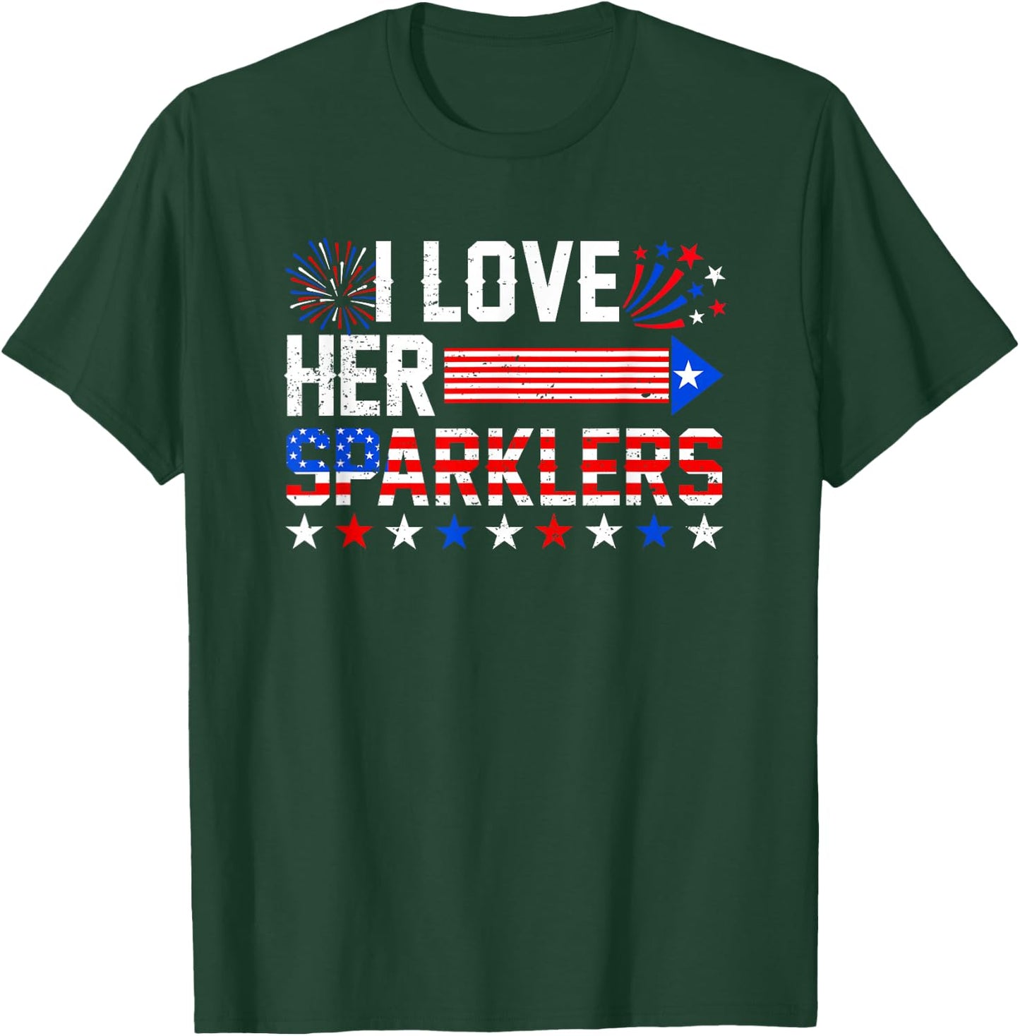 I Love Her Sparklers Funny 4th Of July Fireworks Couples T-Shirt - T-Shirt | Forest