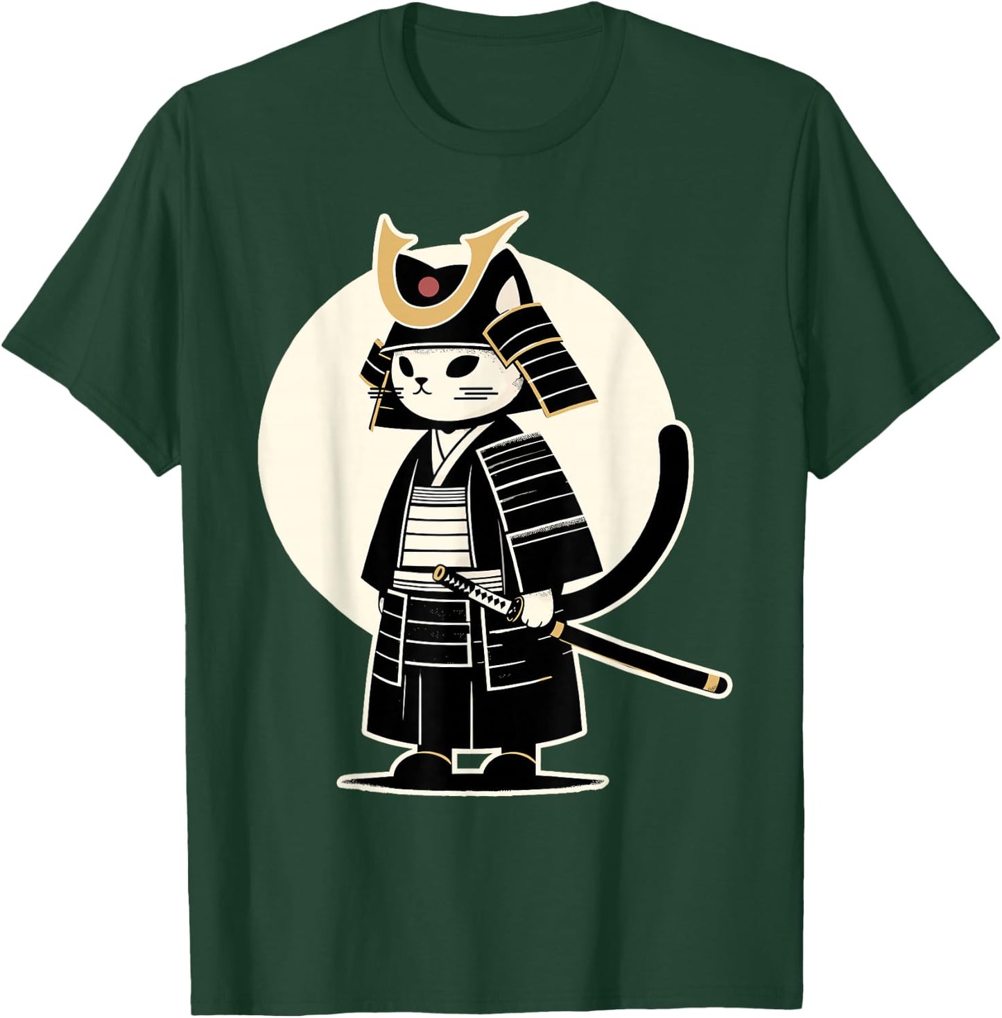 Kawaii Cat Anime Japanese Retro Samurai Novelty Funny Cat T-Shirt - T-Shirt | Forest
