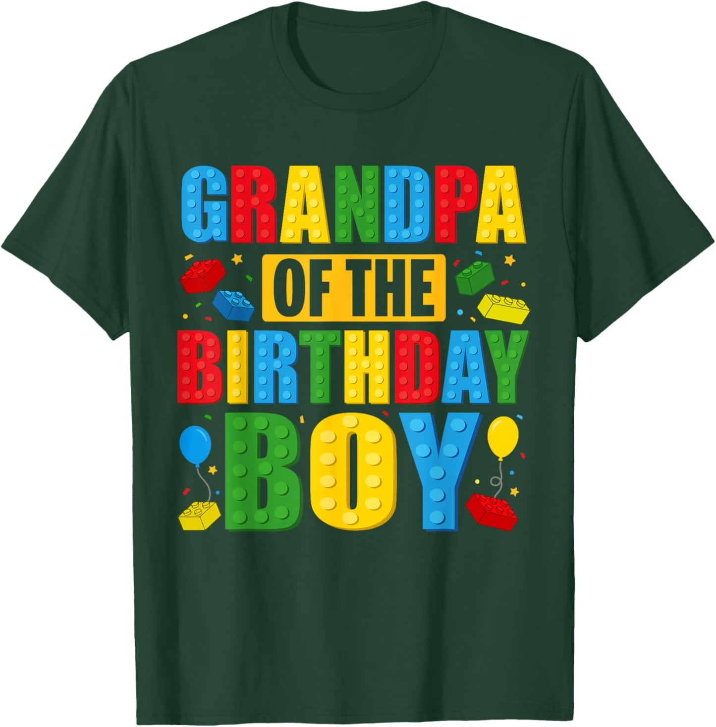 Grandpa Of The Birthday Boy Building Blocks Birthday Party T-Shirt - T-Shirt | Forest