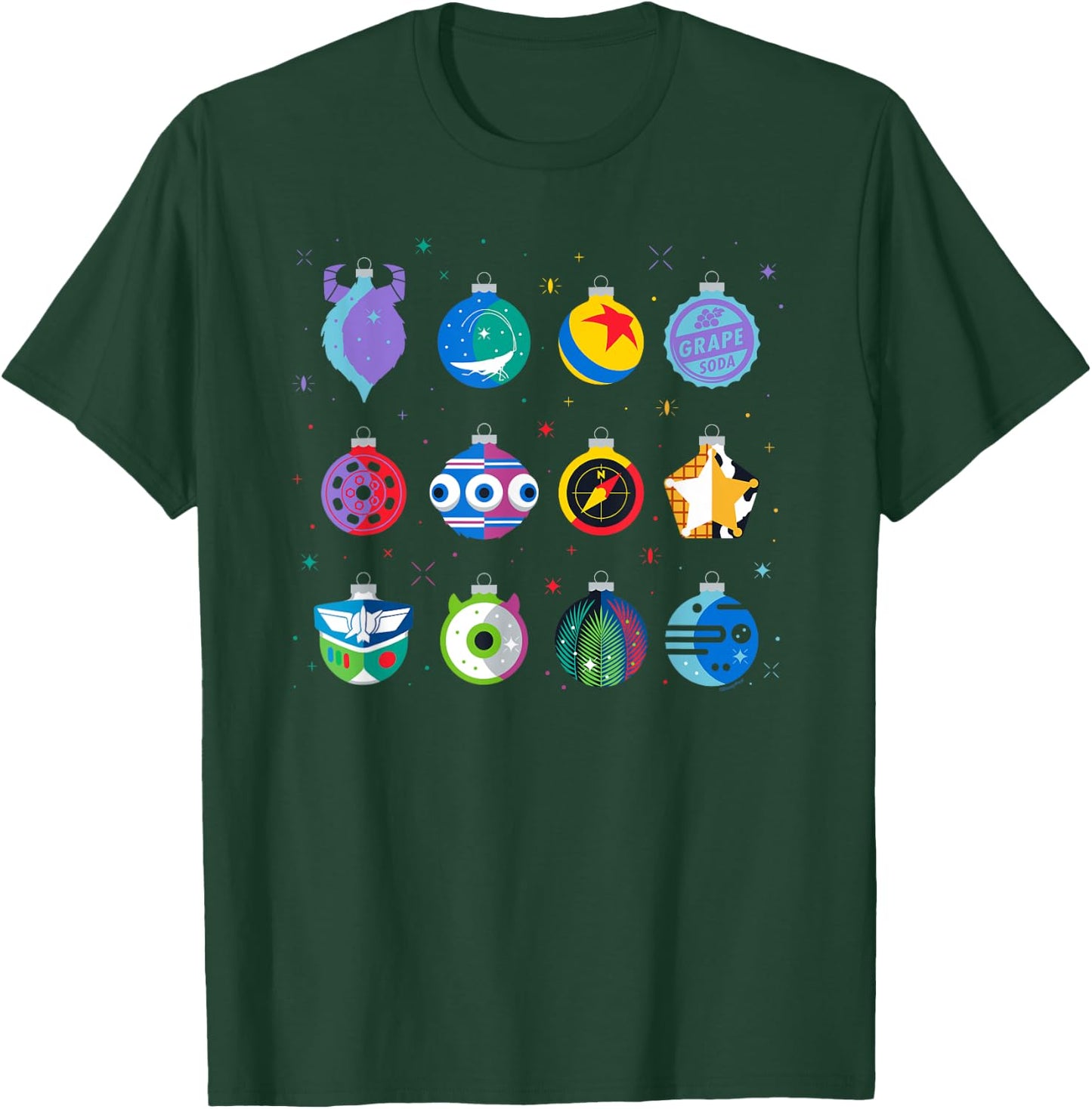 Disney and Pixar Christmas 12 Holiday Character Ornaments T-Shirt - T-Shirt | Forest