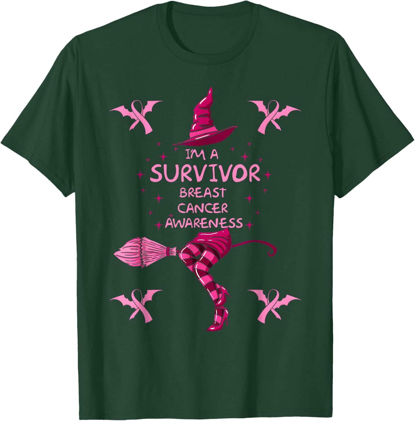 Witch Im A Survivor Halloween Breast Cancer Awareness Women T-Shirt - T-Shirt | Forest