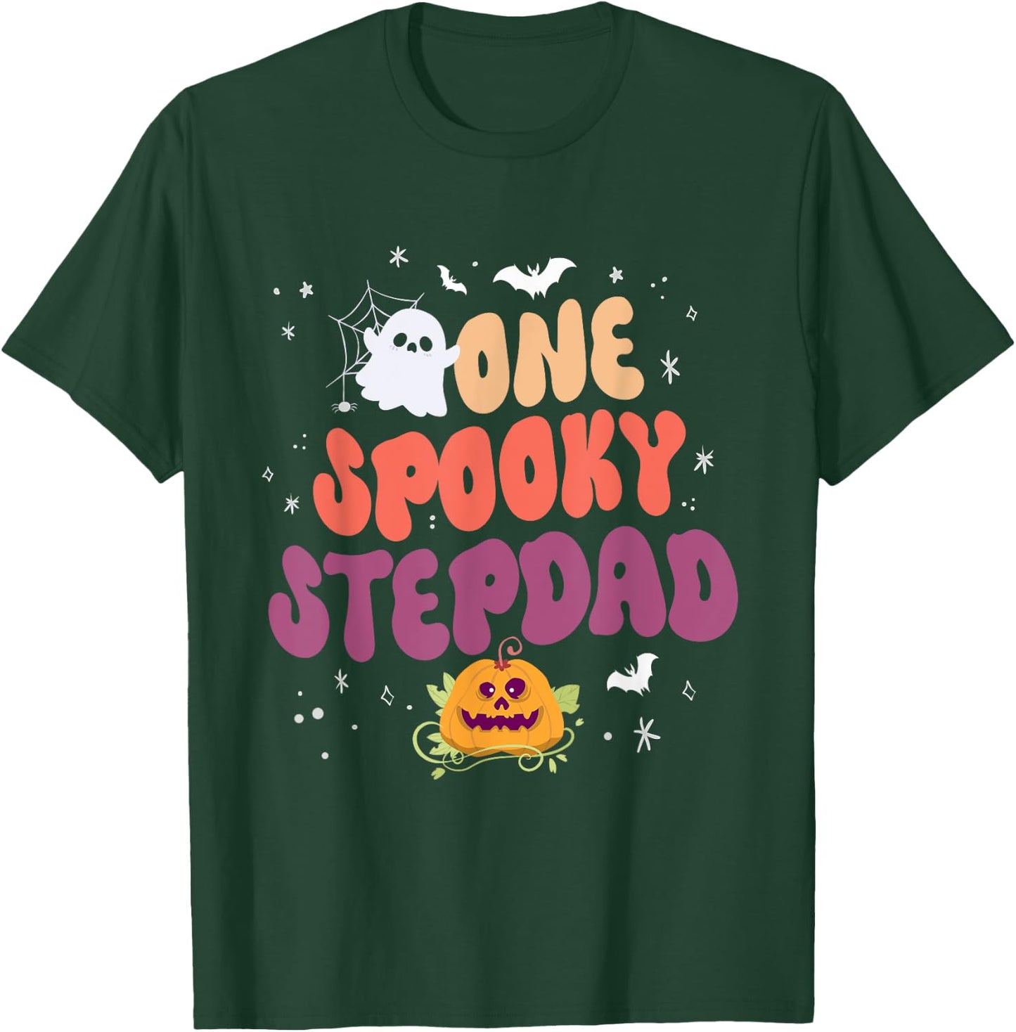 Groovy One Spooky Step Dad Halloween Pumpkin Trick Or Treat T-Shirt - T-Shirt | Forest