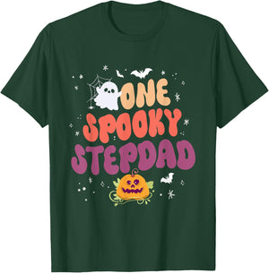 Groovy One Spooky Step Dad Halloween Pumpkin Trick Or Treat T-Shirt - T-Shirt | Forest
