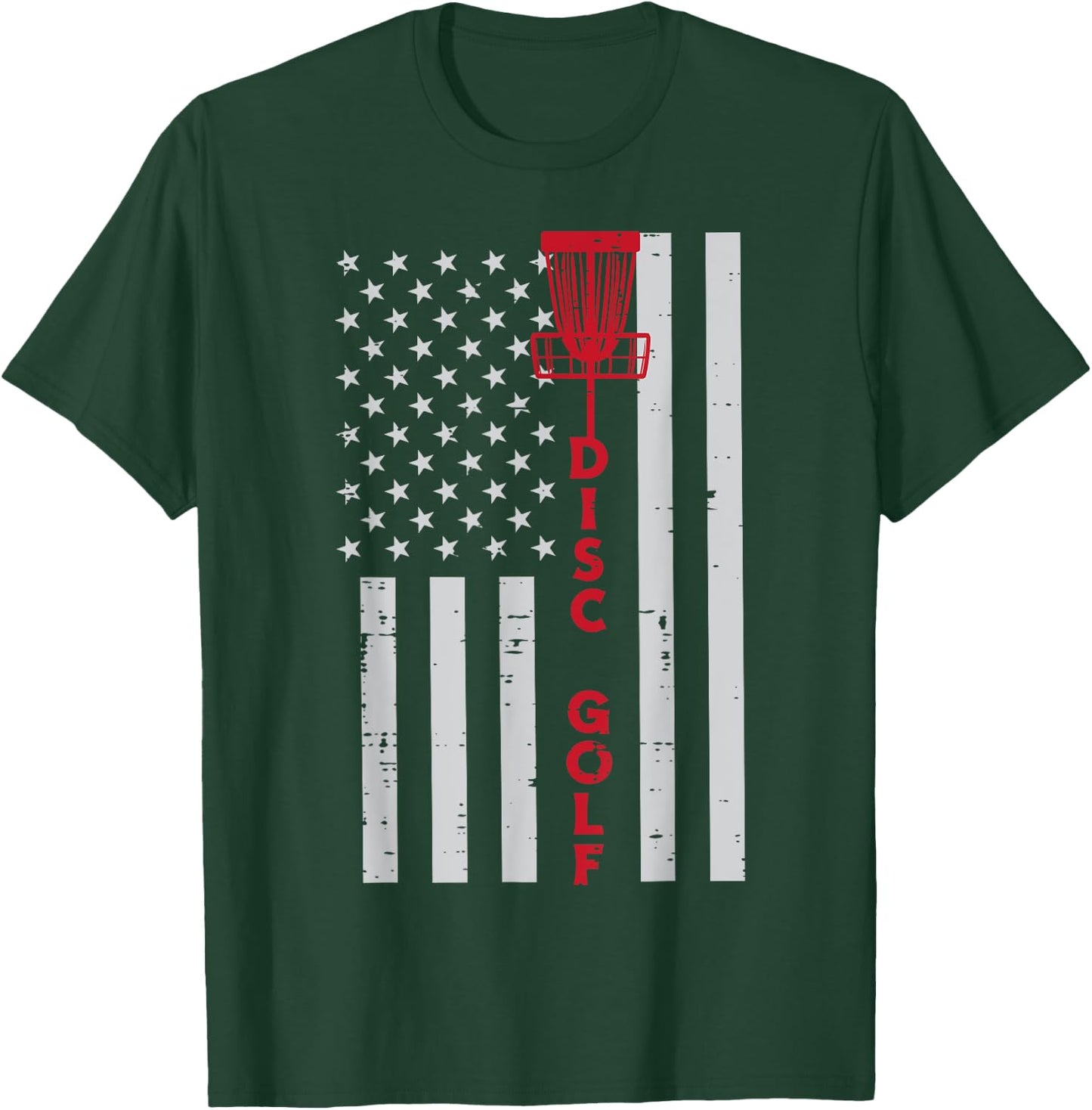 Disc Golf US Flag Frisbee Frolf Patriotic Men Women Kids T-Shirt - T-Shirt | Forest