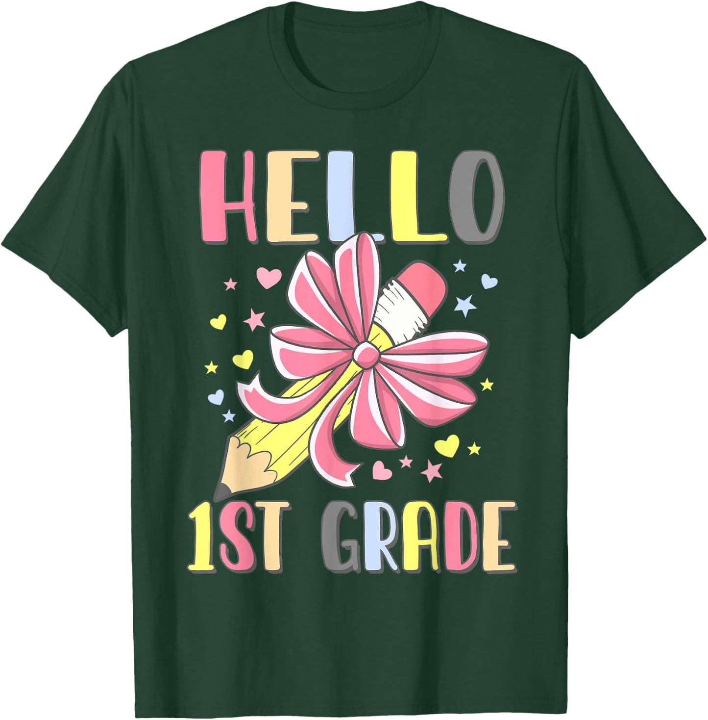 Hello First Grade Girl Coquette Bow Back To School 1st Grade T-Shirt - T-Shirt | Forest
