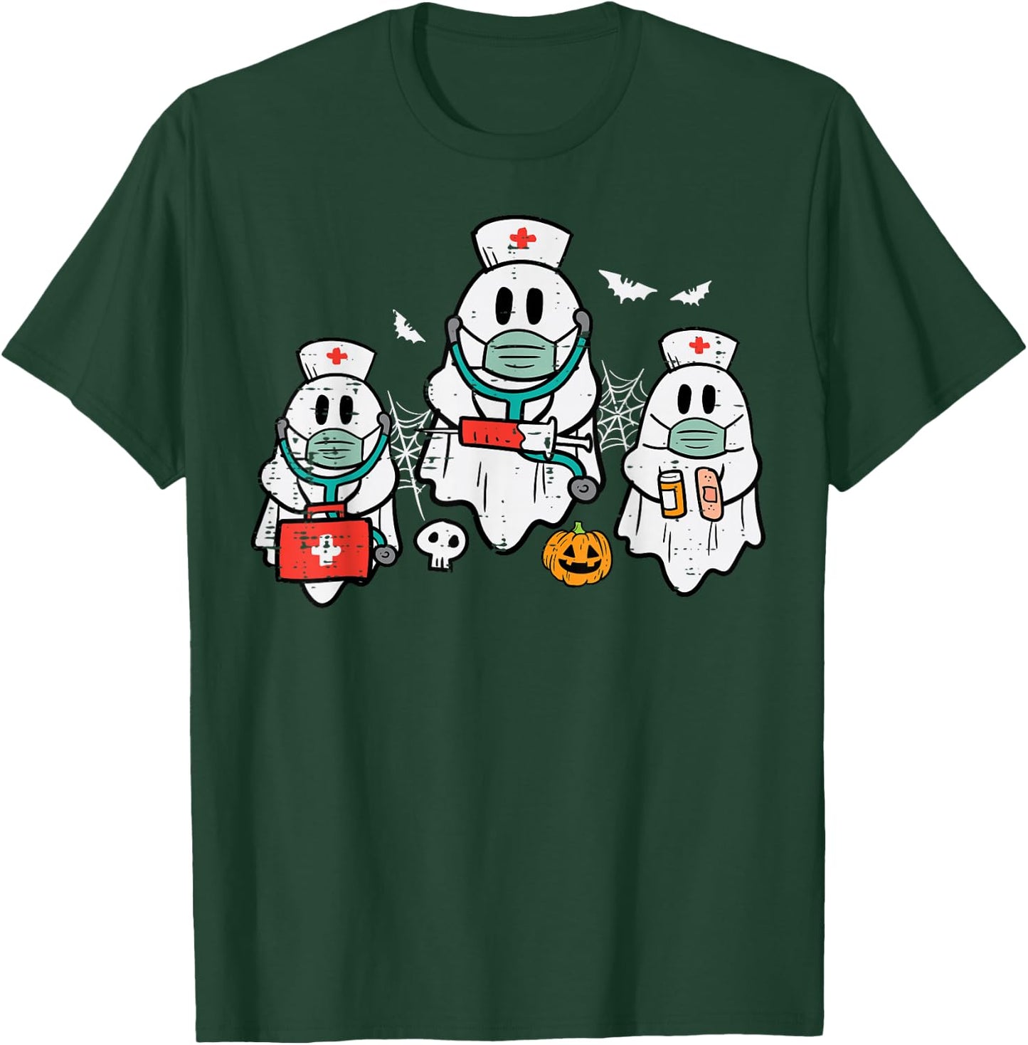Halloween Ghost Nurses Funny ER Crew Costume Scrub Top Women T-Shirt - T-Shirt | Forest