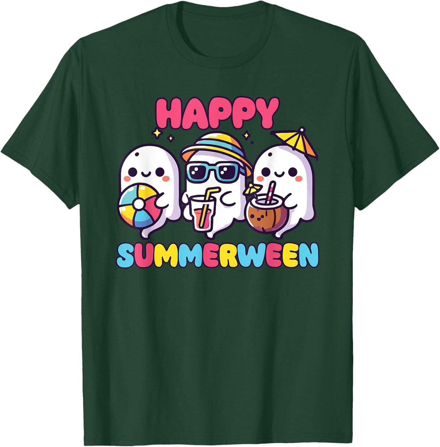 Happy Summerween Summer Halloween Ghost T-Shirt - T-Shirt | Forest
