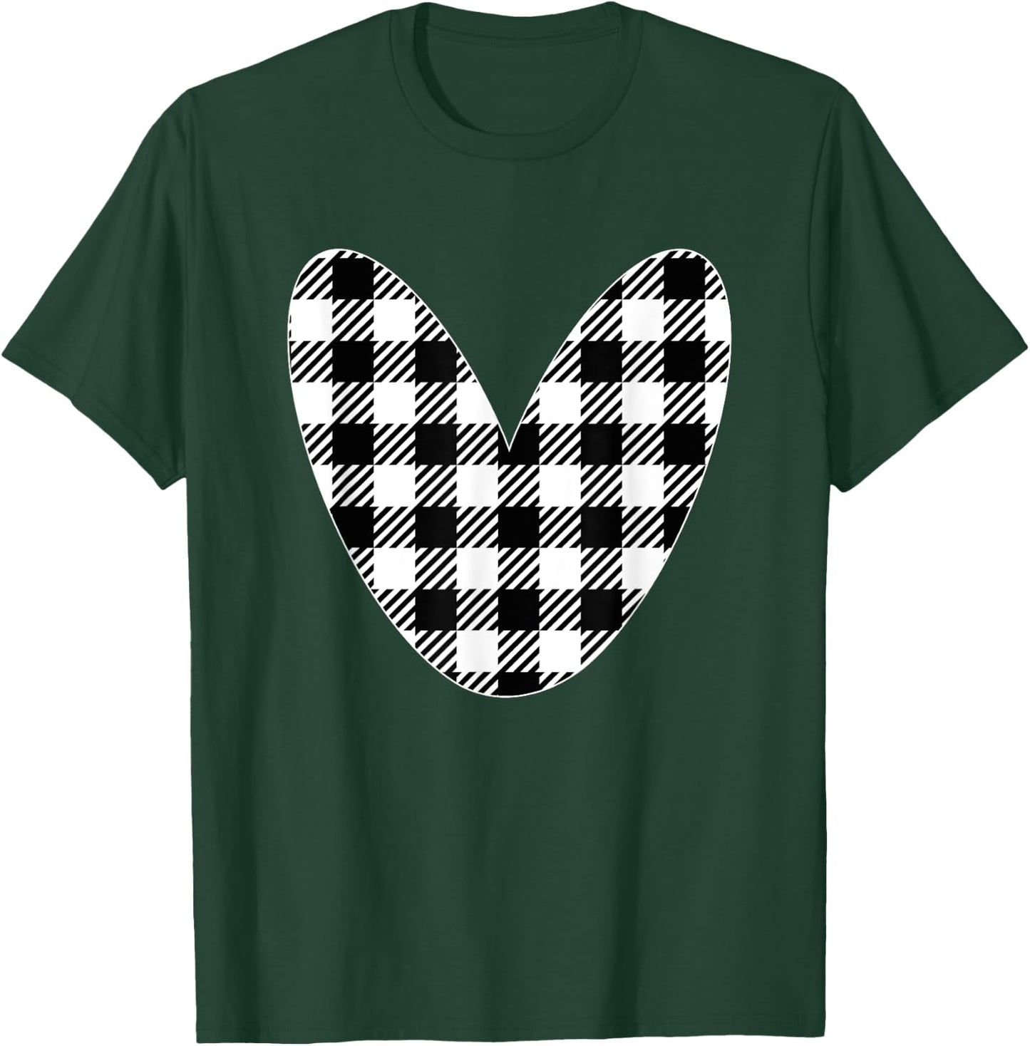 White And Black Christmas Buffalo Plaid Love Heart Pajamas T-Shirt - T-Shirt | Forest